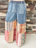Denim Patchwork Flowy Pants