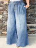 Buttoned Wide Leg Pants - Short Inseam