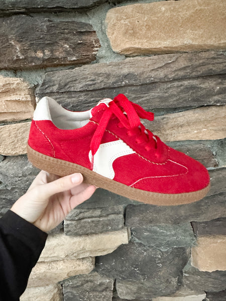 Red Faux Suede Corky Sneakers