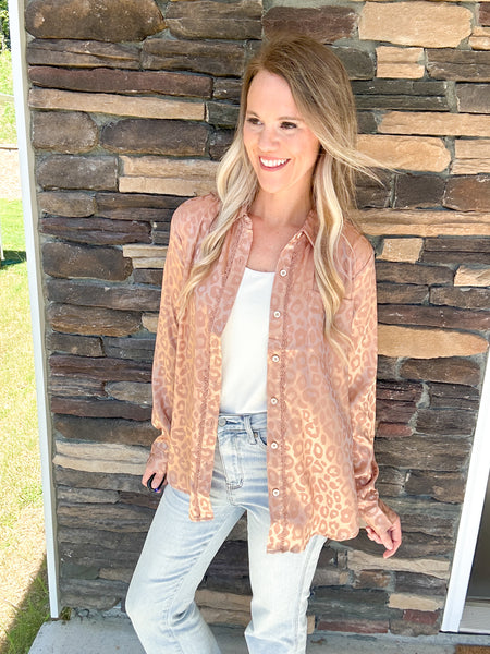 Satin Leopard Button Up