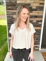 Beige Super Soft V Neck Cropped Top
