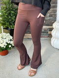 Brown Flare Leggings With Pockets