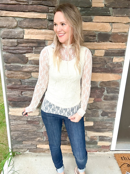 Cream Lace Sheer Top