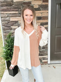 Ivory/ Mocha Ribbed Top