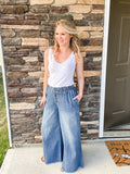Buttoned Wide Leg Pants - Short Inseam