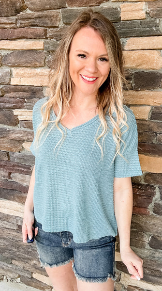 Waffle Top - Lt Teal