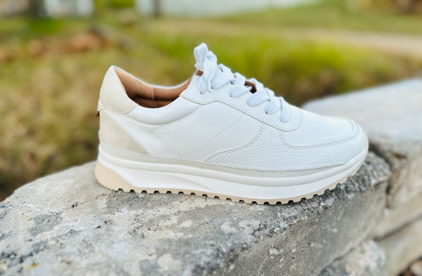 Yellow Box White Vegan Leather Tennis Shoes
