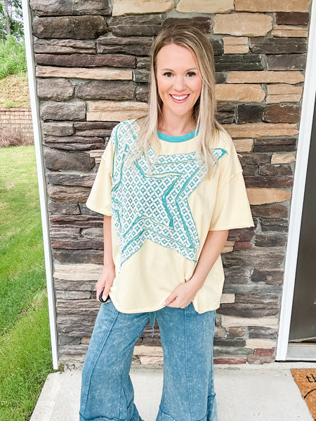 Teal Star Patched Top