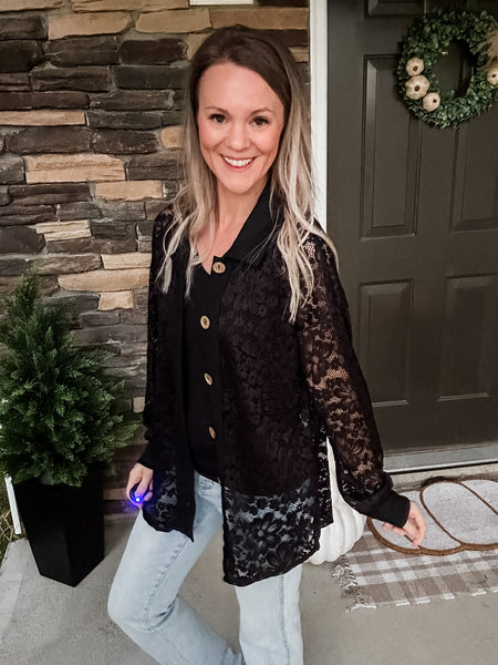 Black Lace Button up Cardi