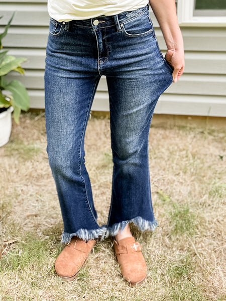 Risen Crop Fringe Jeans