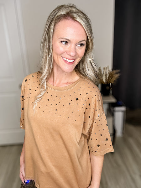 Mocha Beige Studded Tee