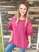Berry Embroidered Top