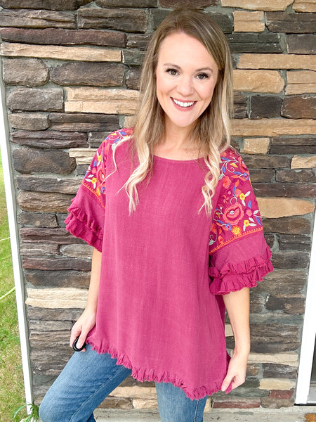 Berry Embroidered Top