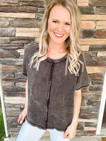 Washed Baby Waffle Top- Black