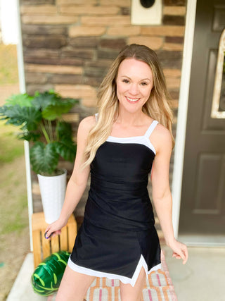 Hit The Pool Skirted Swimsuit- Black/White