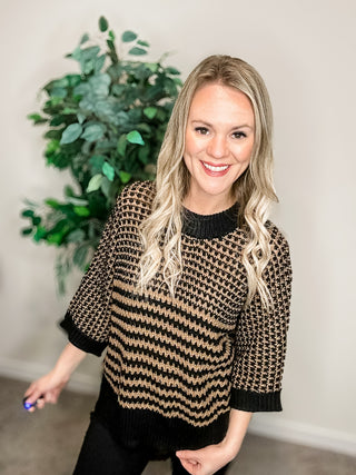 Black Stripe 3/4 Sleeve Sweater