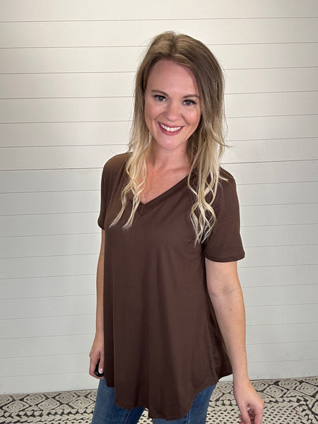 Basic Butter Soft V neck Tee - Brown