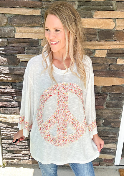 POL Off White Peace Top