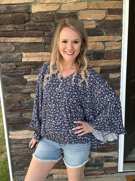Blue Floral Flutter Tee