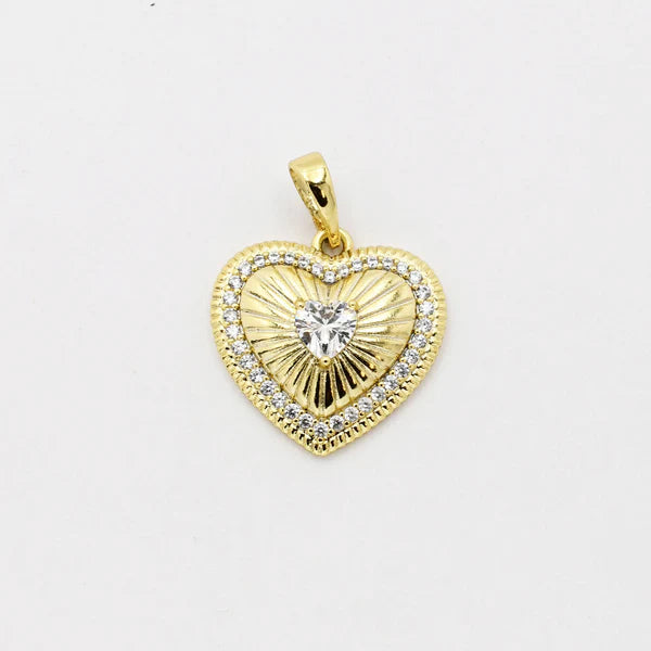 Double Halo Gold Heart Charm