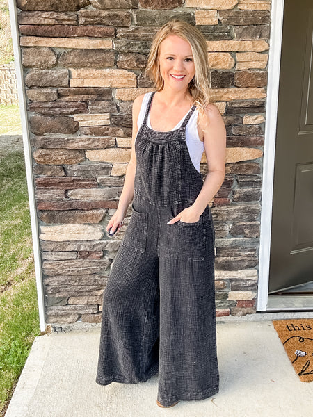 Washed Black Gauzed Jumpsuit