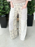 Floral and Stripe Denim Star Patch Pants