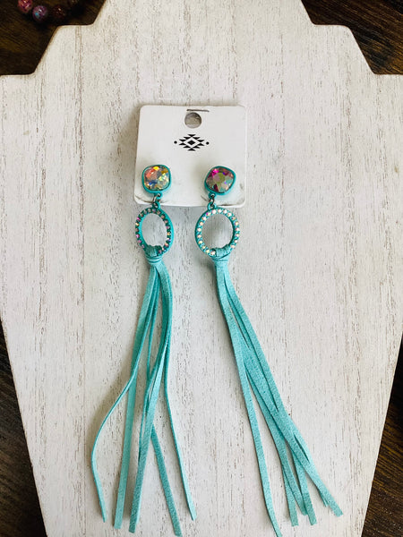 Teal Fringe Earrings