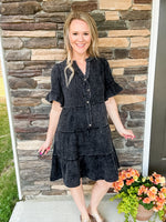 Black Mineral Wash Tiered Dress