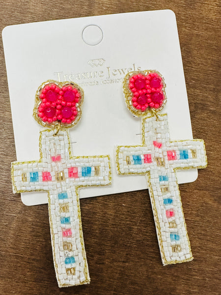 Beaded Cross Earrings