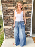 Buttoned Wide Leg Pants - Short Inseam