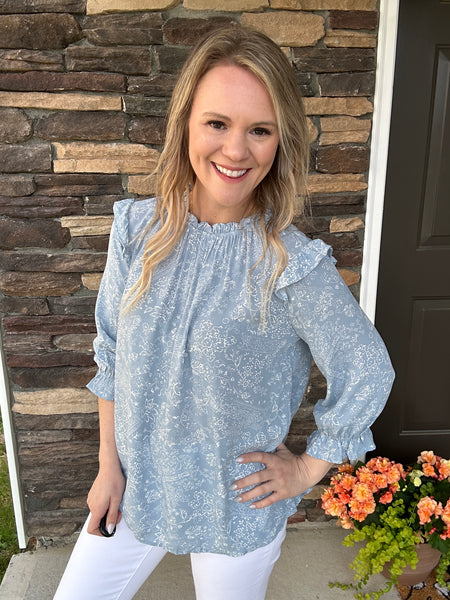 Blue and White Blouse