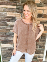 Washed Baby Waffle Top- Camel