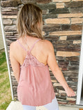 Crochet Lace V Neck Tank - Rose