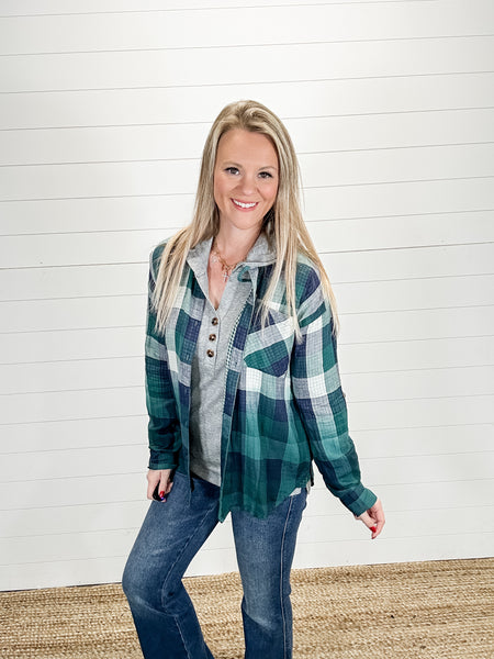Teal Plaid Button Up