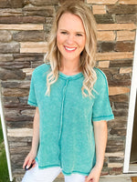 Washed Baby Waffle Top- Teal