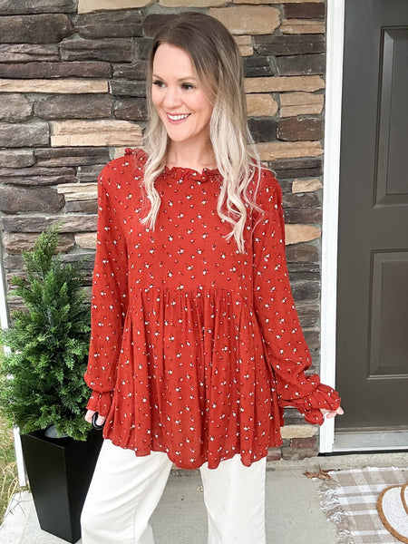 Rust Floral Mock Top