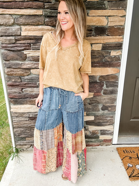 Denim Patchwork Flowy Pants