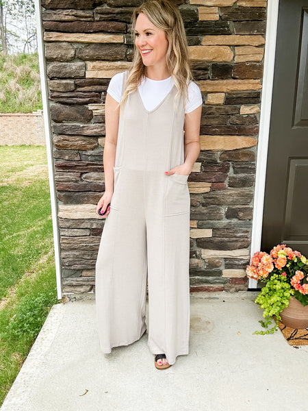 Ash Mocha V Neck Jumpsuit