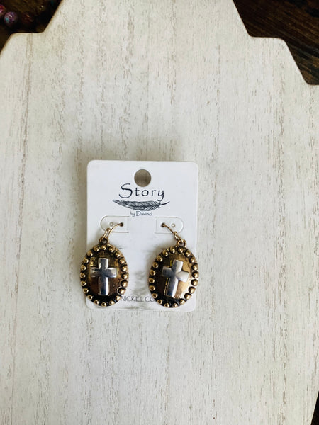 Bronze Cross Earrings
