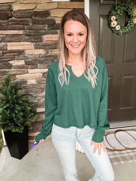 Green Split Neck Thermal Top