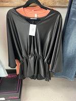 Black Satin Synch Waist Top