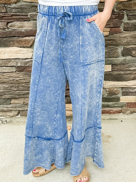 Washed Lounge Pants-Blue