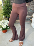 Brown Flare Leggings With Pockets