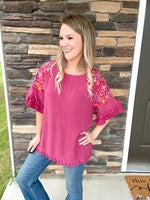 Berry Embroidered Top
