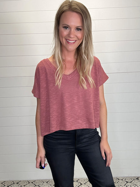 V neck Drop Should Top- Rose