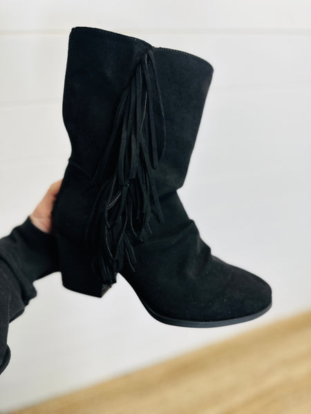 Black Suede Tassel Boots