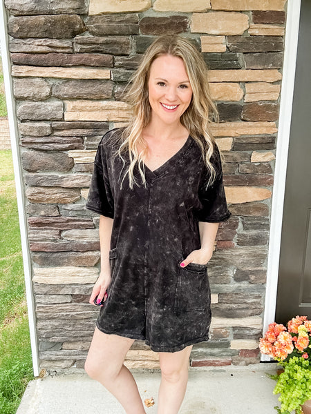 Black Mineral Wash Romper