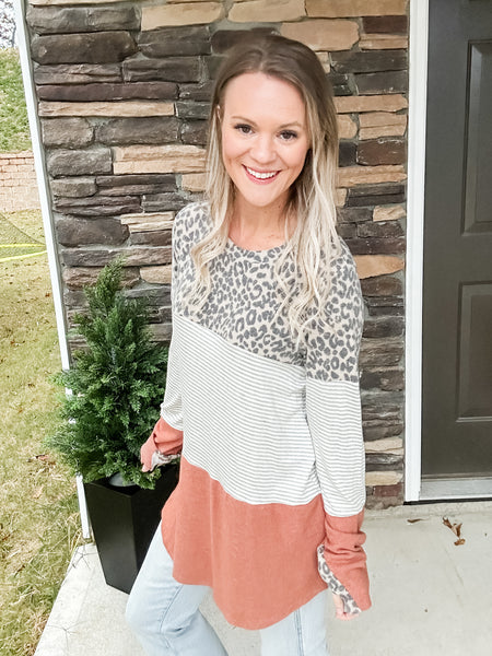 Color block Leopard Top