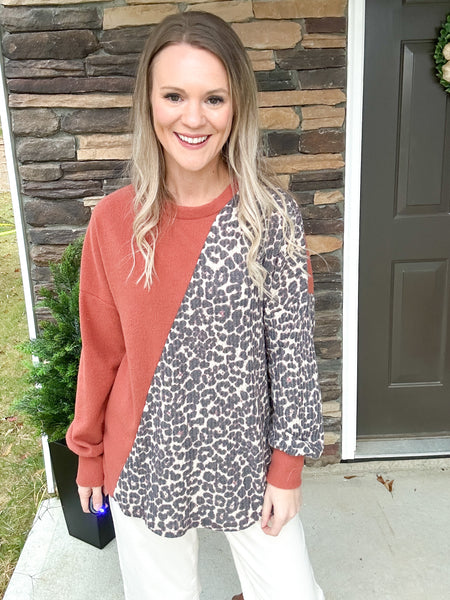 Rust Leopard Pullover