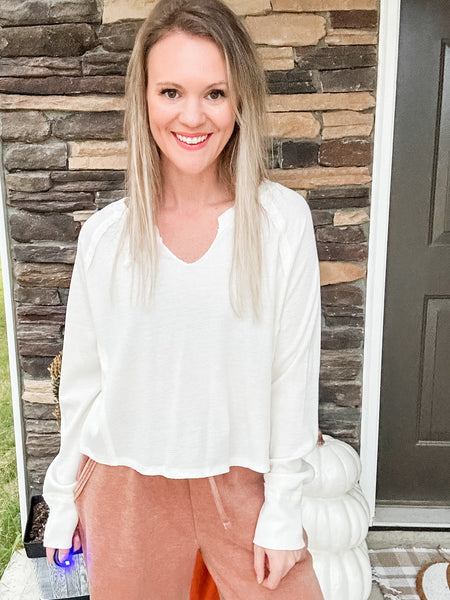 White Split Neck Thermal Top